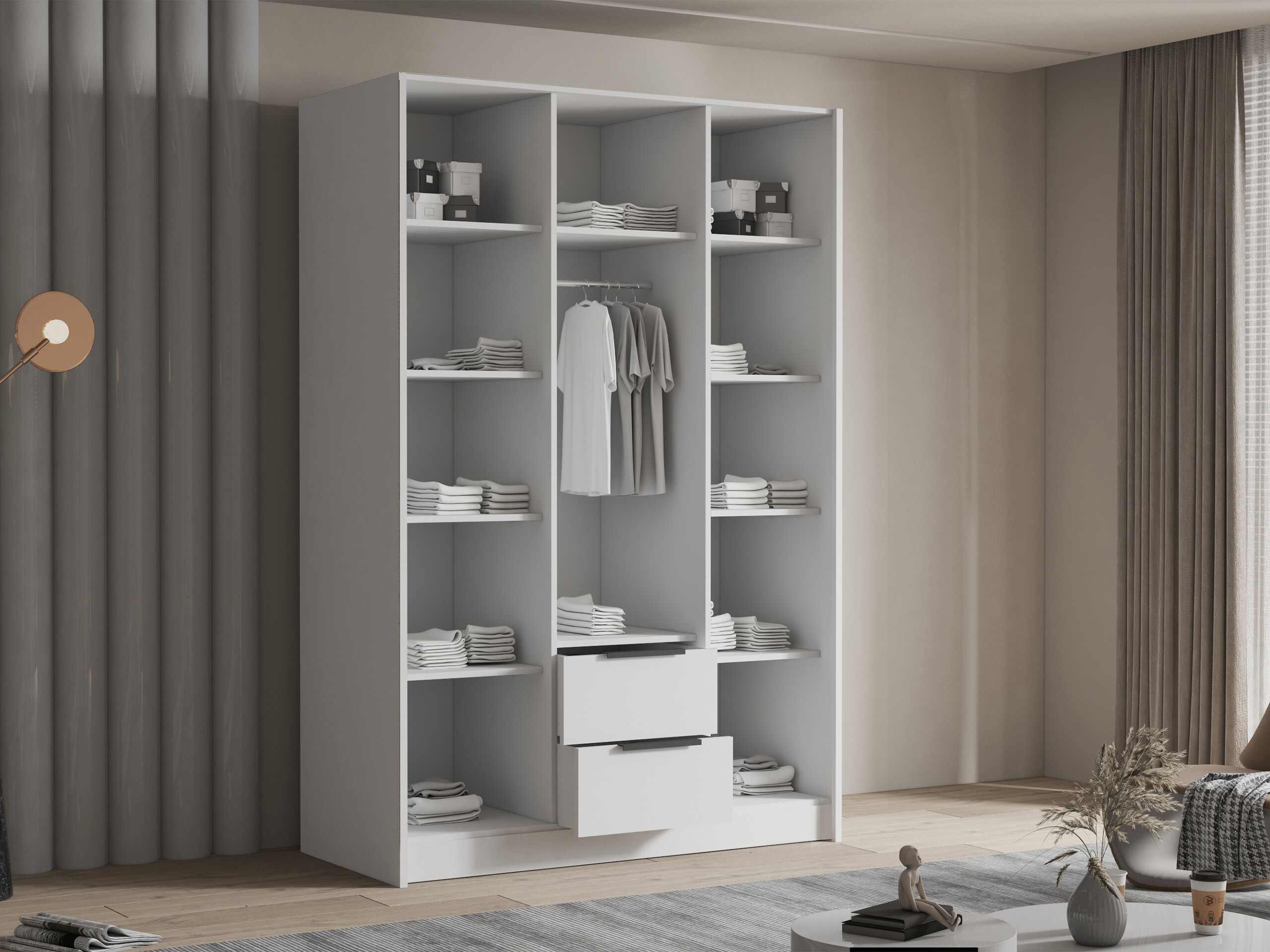 Kledingkast Closico Calvron II (Wit + Glanzend wit)