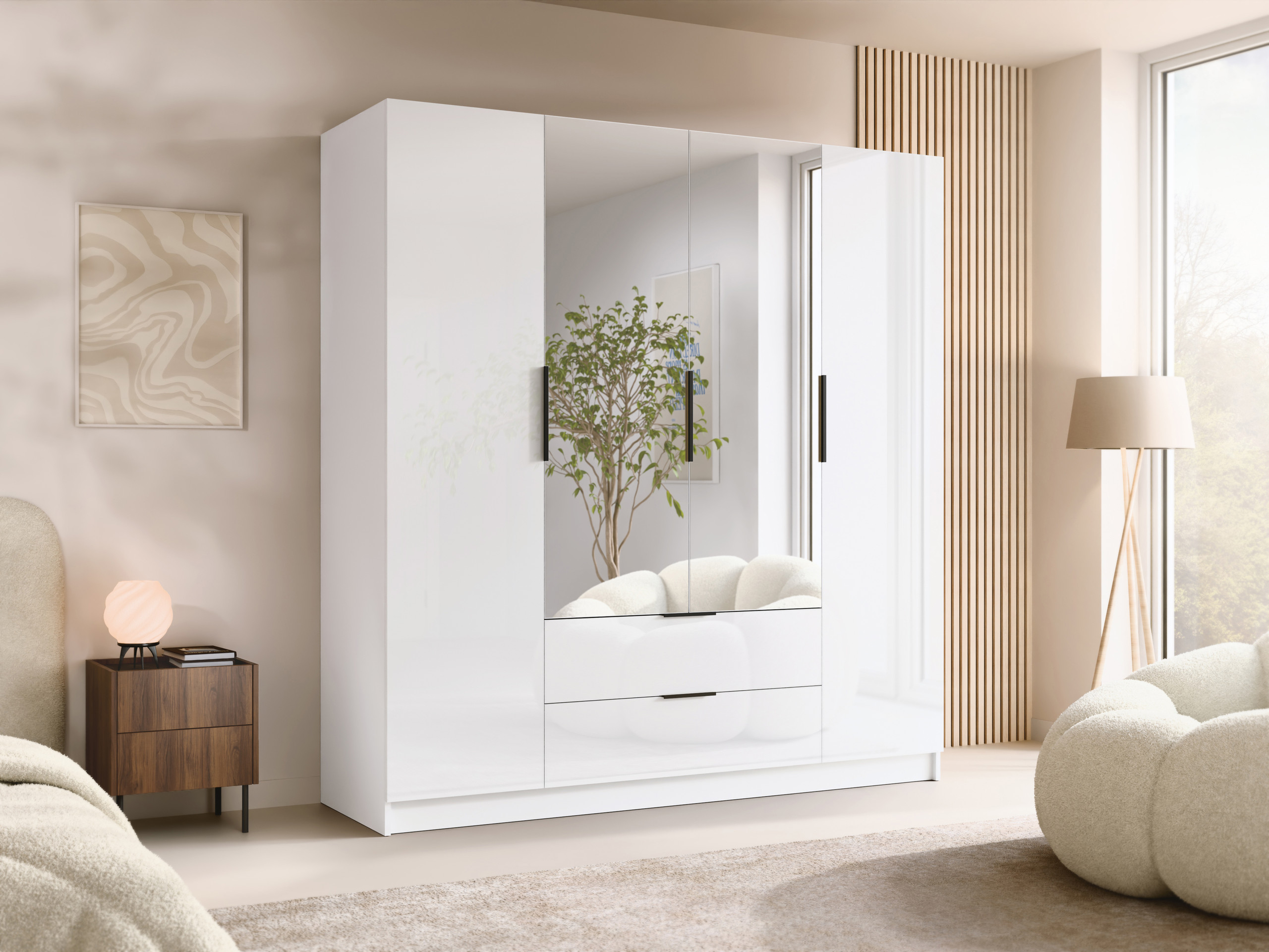 Kledingkast Closico Cadron II (Wit + Glanzend wit)