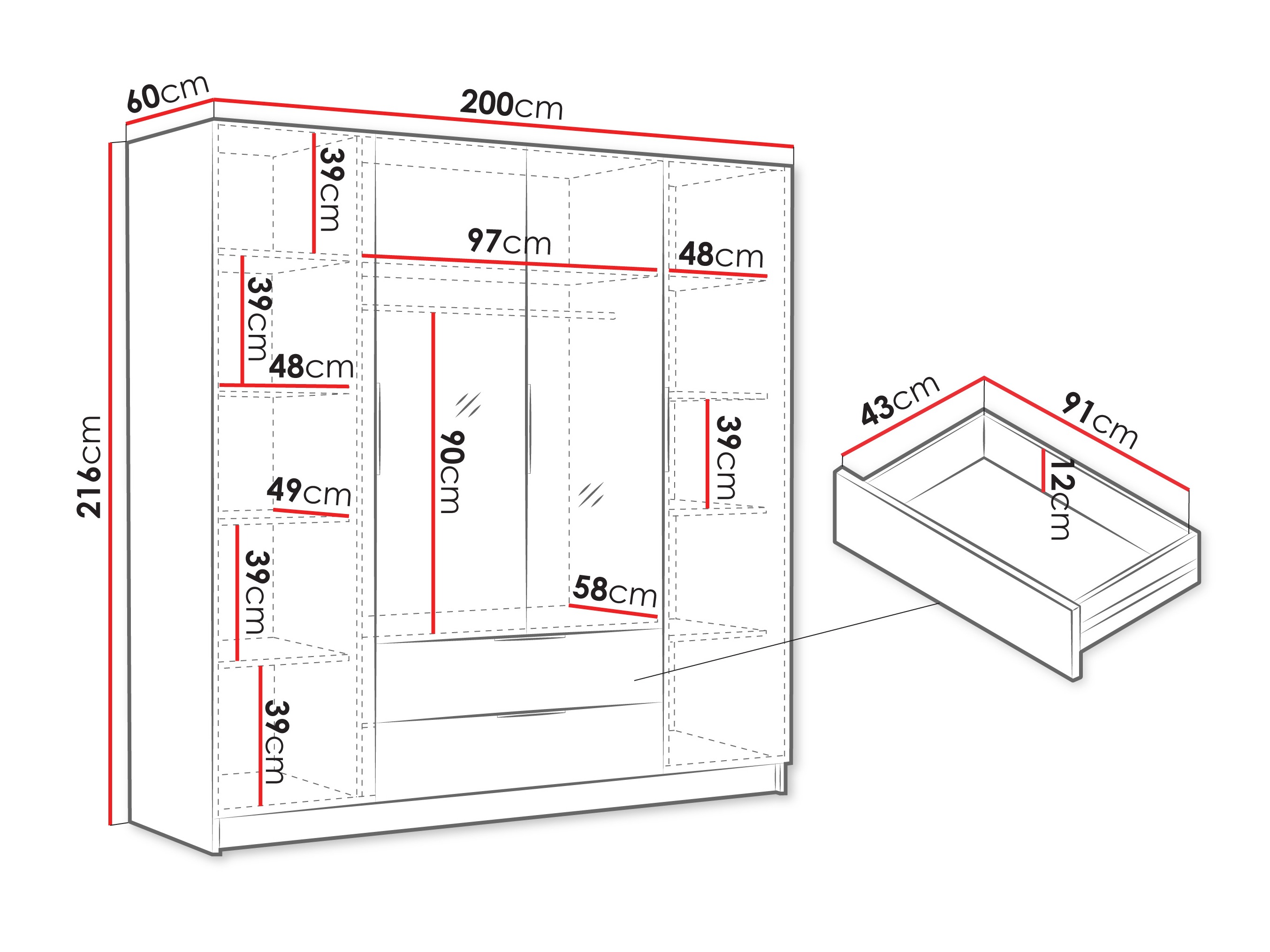 Kledingkast Closico Cadron II (Wit + Glanzend wit)