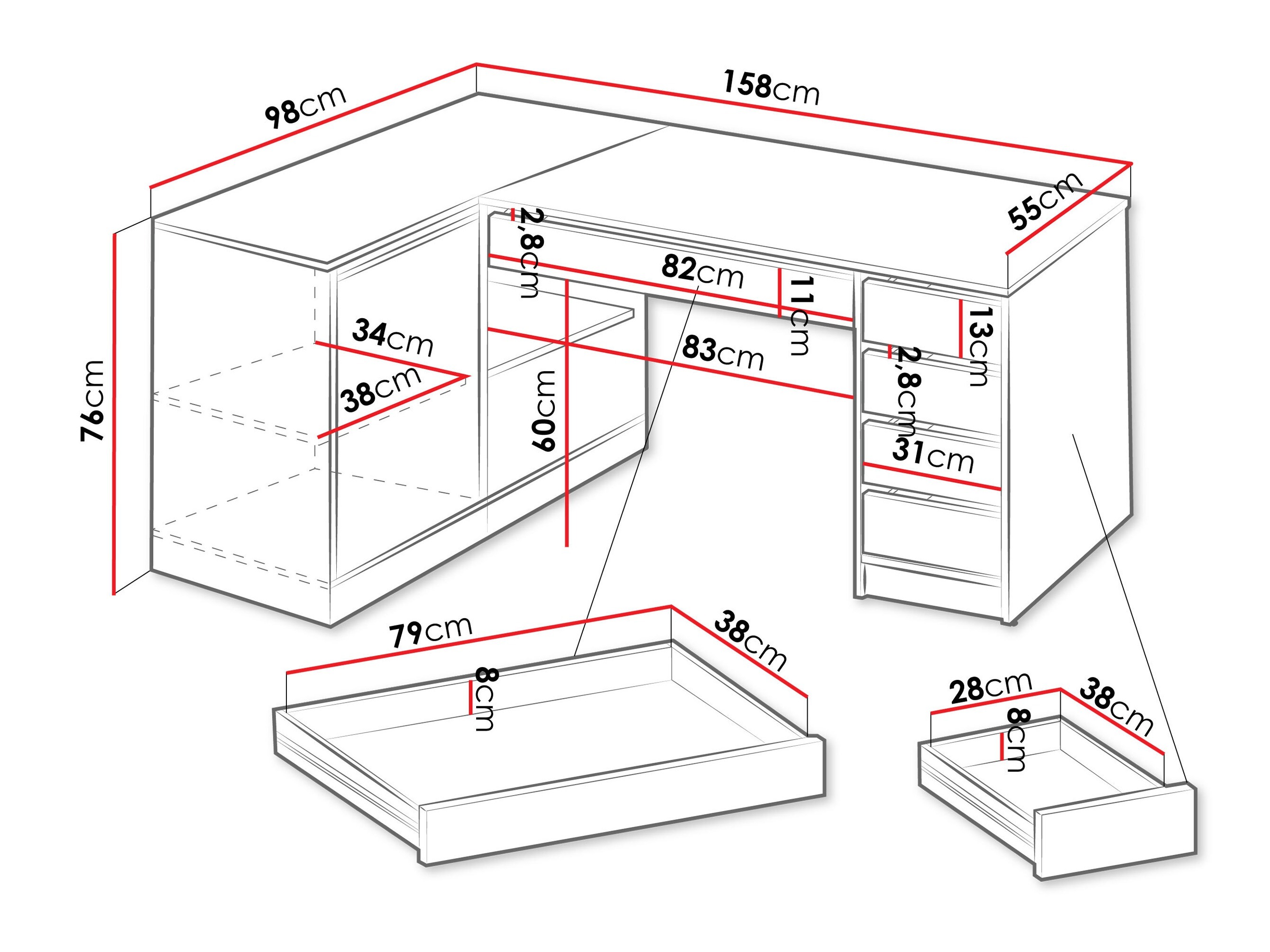 Hoekbureau Comfivo Terros III (Wit)