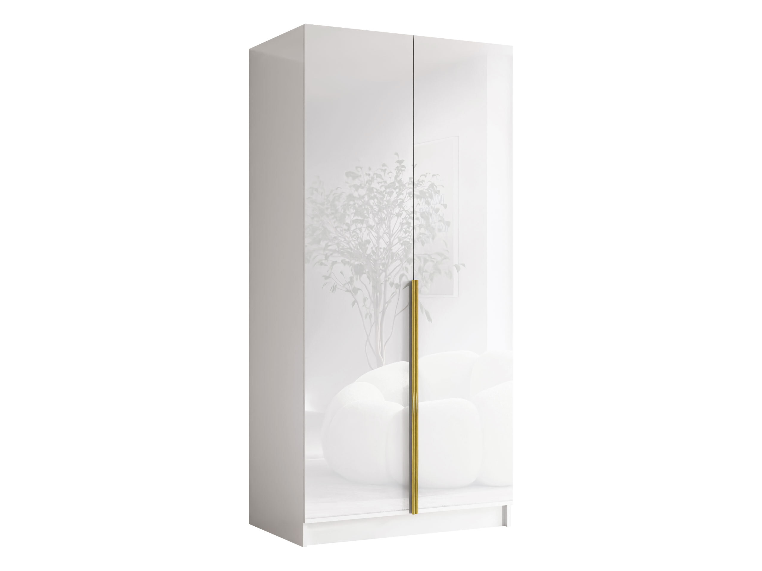 Kledingkast Closico Staton I (Wit + Glanzend wit + Gouden)