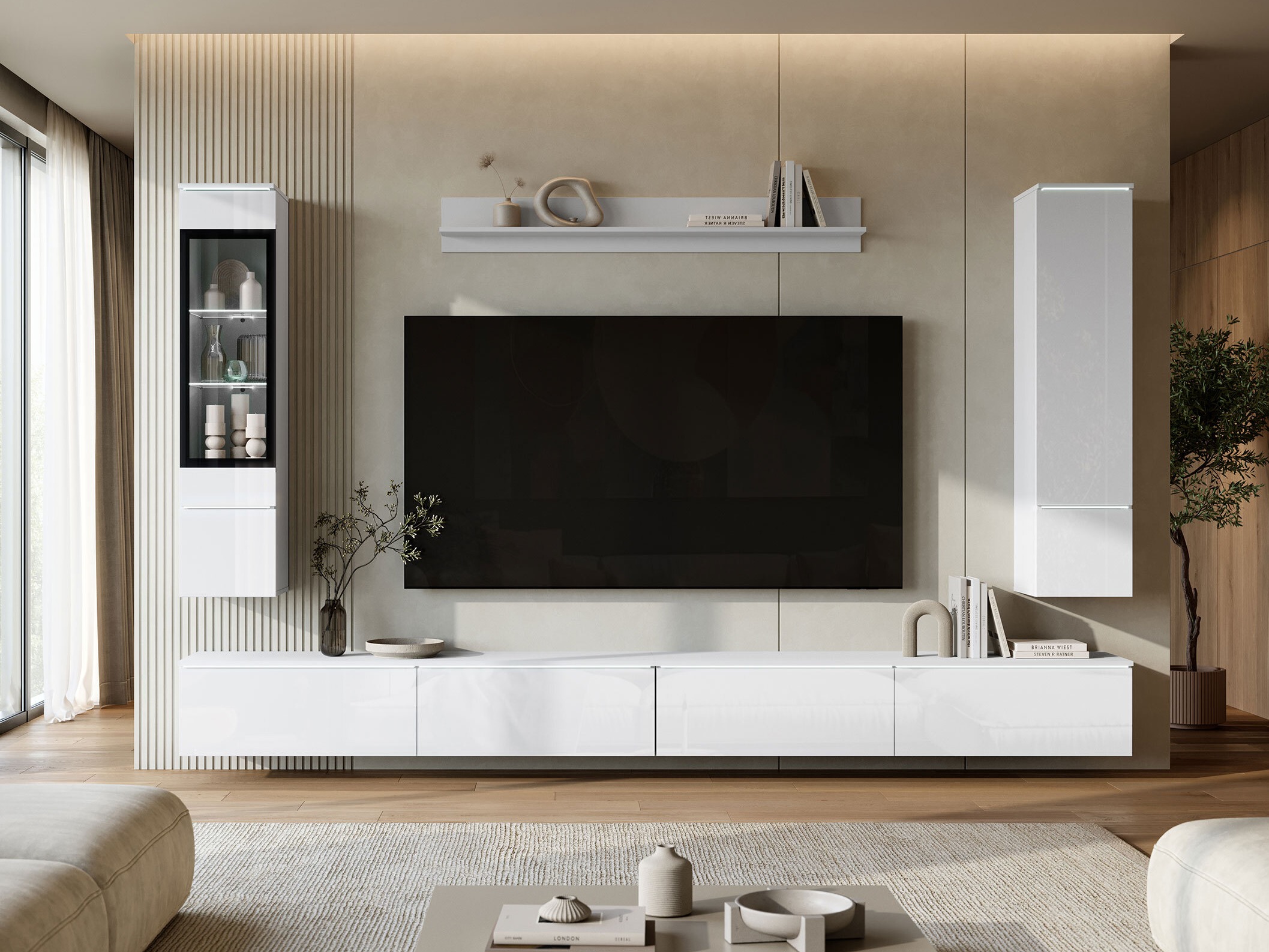 Woonkamerset Mirfivo 110 (Wit + Glanzend wit)