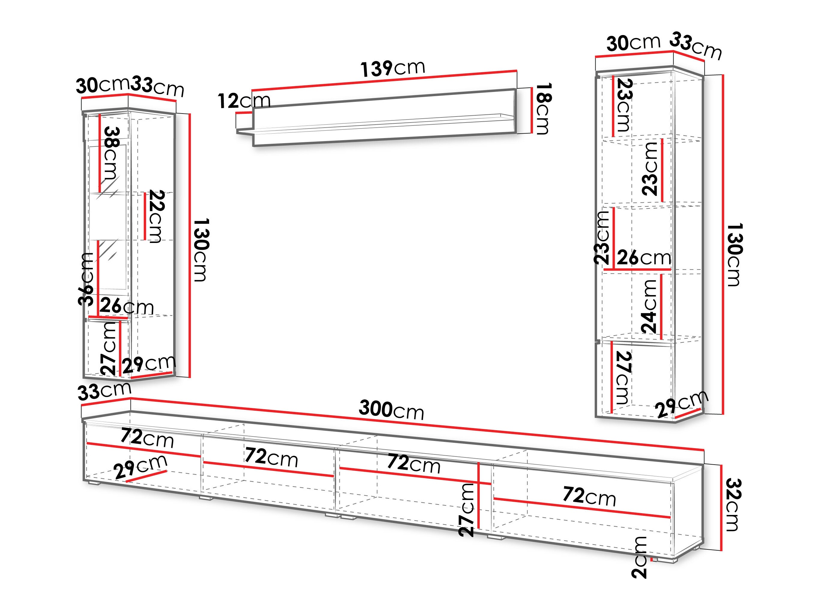 Woonkamerset Mirfivo 110 (Wit + Glanzend wit)