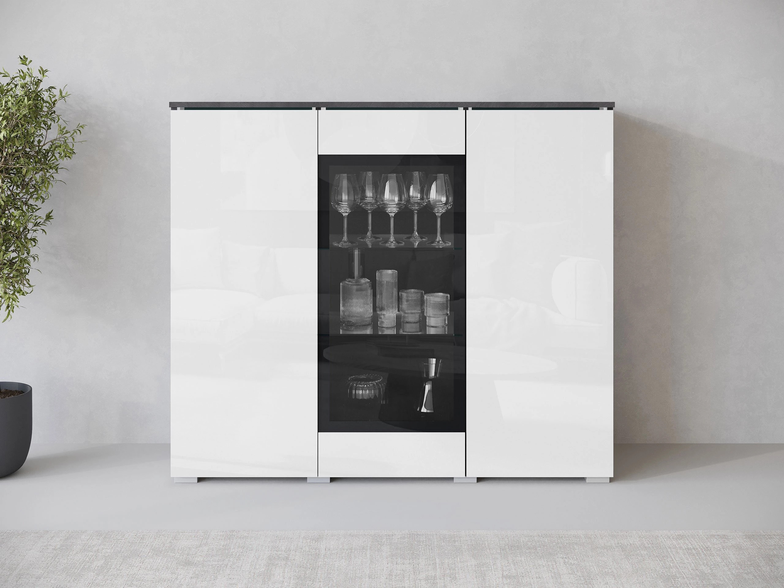 Dressoir Mirfivo 103 (Matera grijs + Glanzend wit)