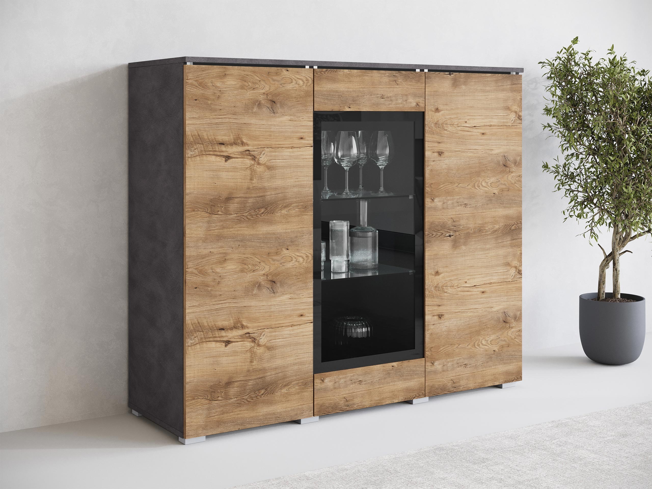 Dressoir Mirfivo 103 (Matera grijs + Kastanje)