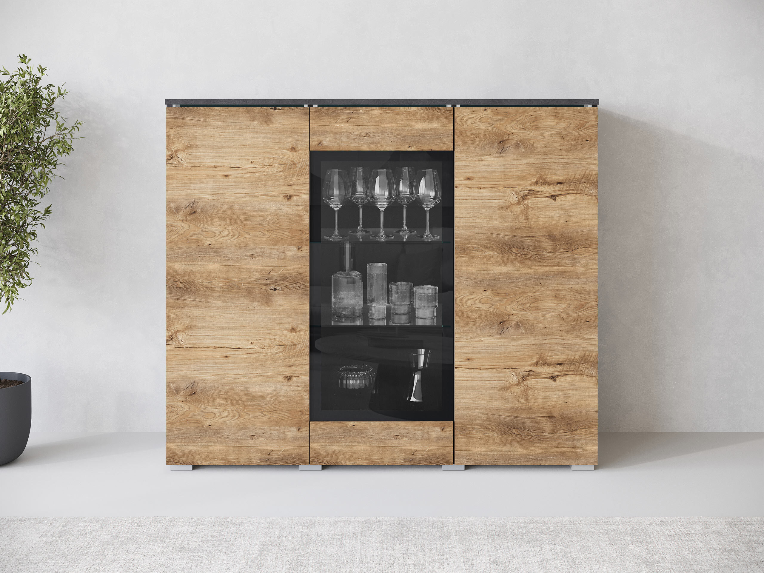 Dressoir Mirfivo 103 (Matera grijs + Kastanje)