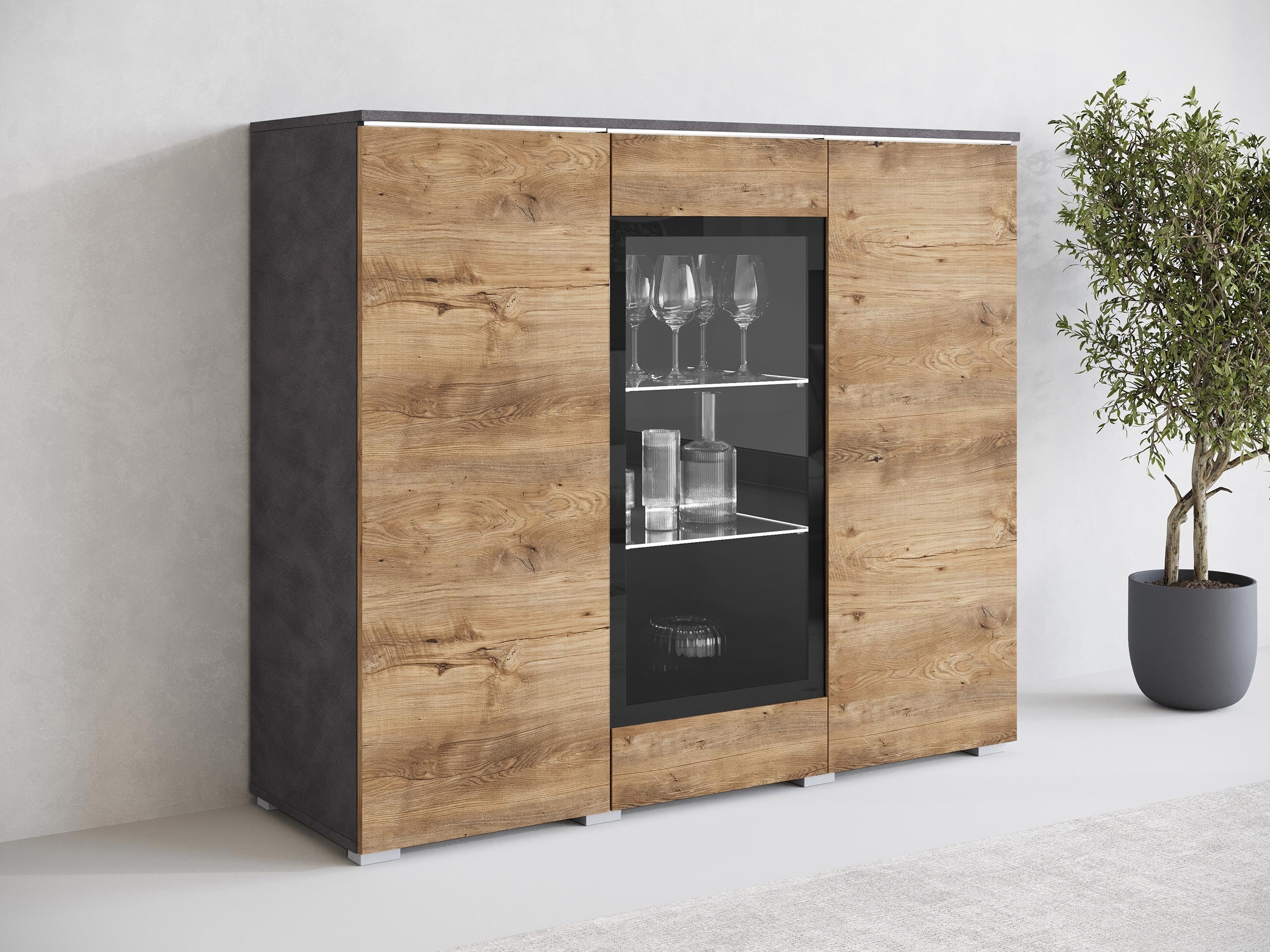 Dressoir Mirfivo 103 (Matera grijs + Kastanje)