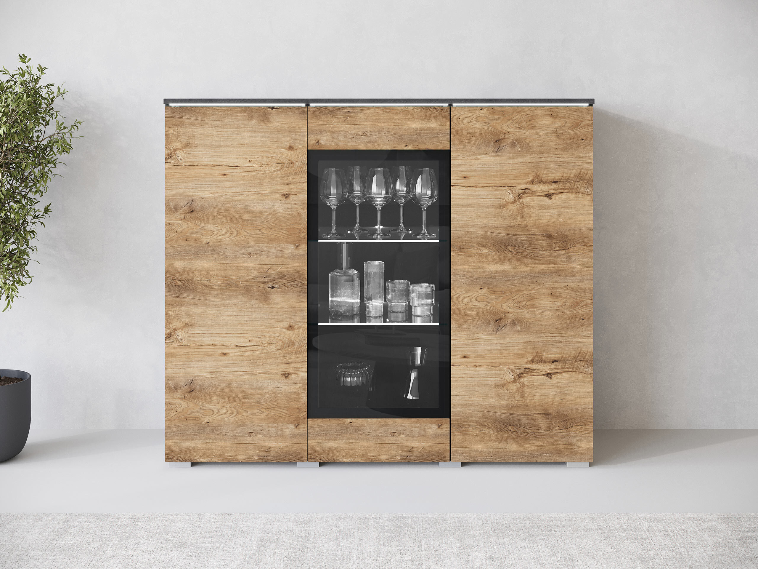Dressoir Mirfivo 103 (Matera grijs + Kastanje)