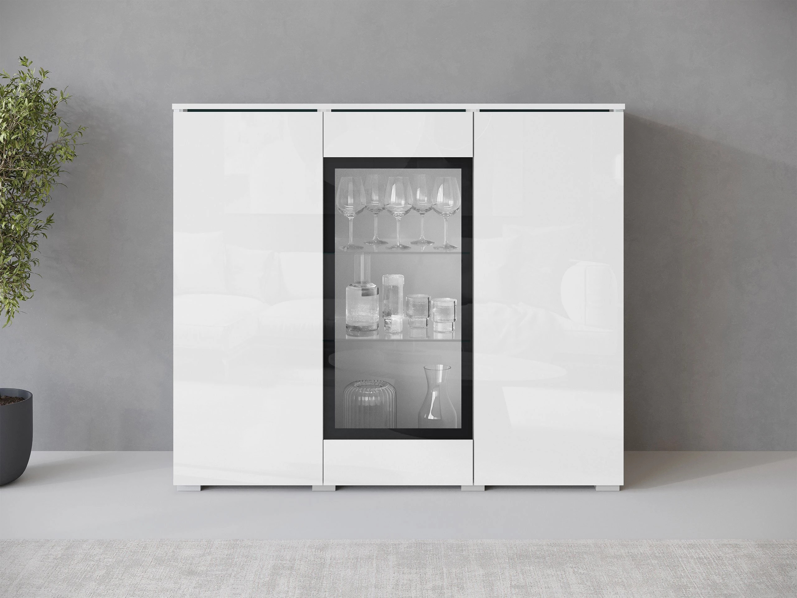 Dressoir Mirfivo 103 (Wit + Glanzend wit)