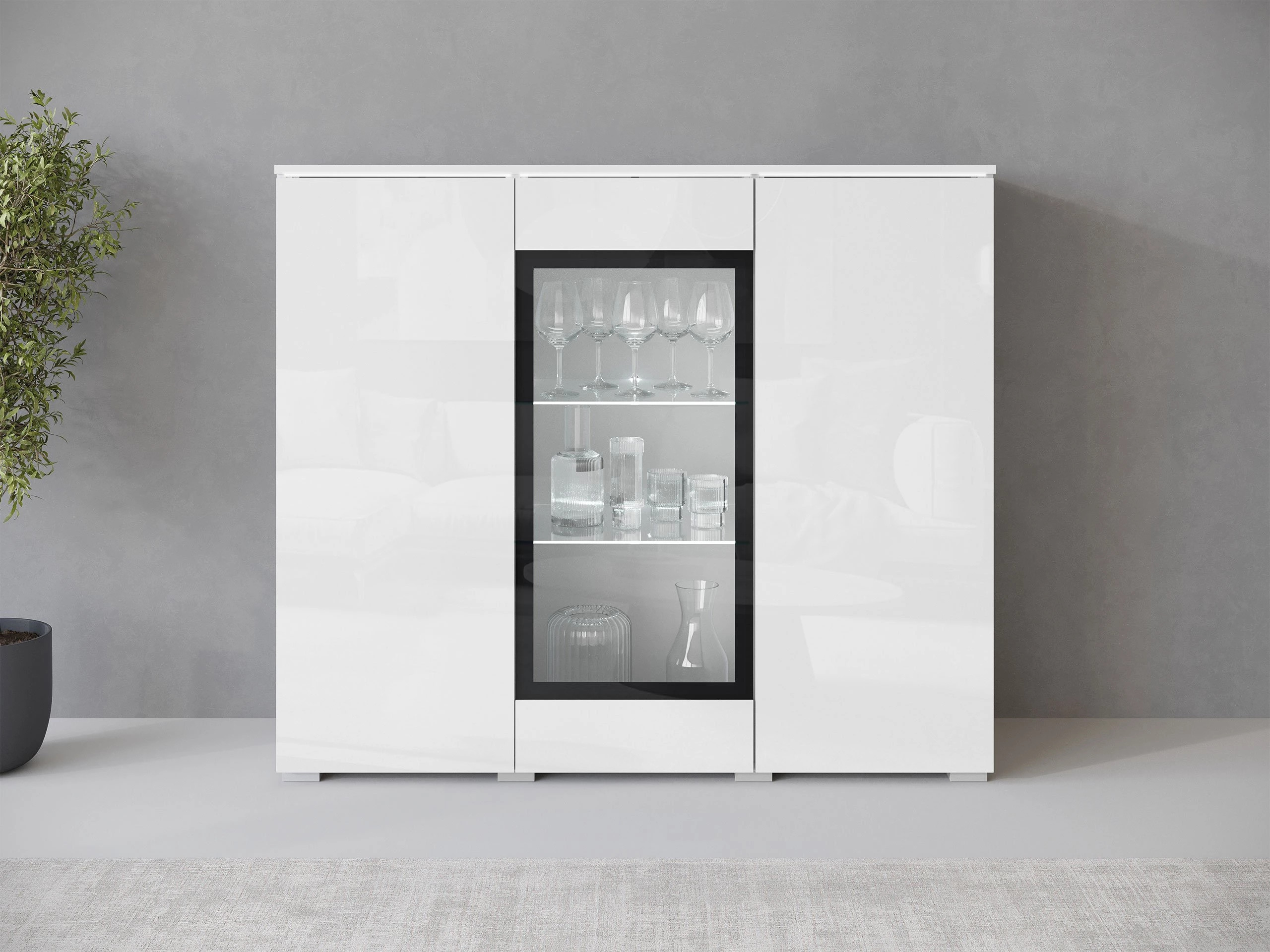 Dressoir Mirfivo 103 (Wit + Glanzend wit)