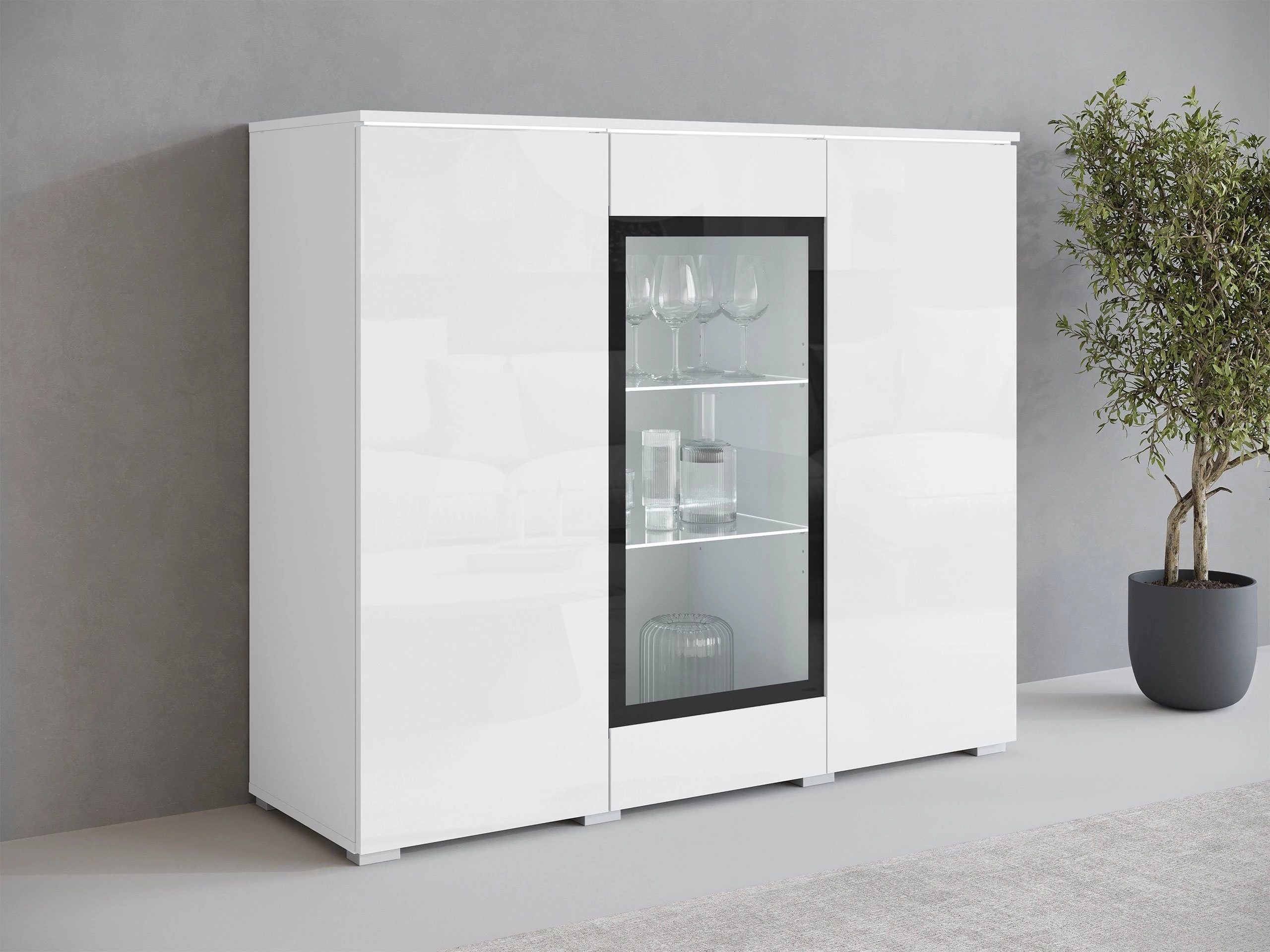 Dressoir Mirfivo 103 (Wit + Glanzend wit)