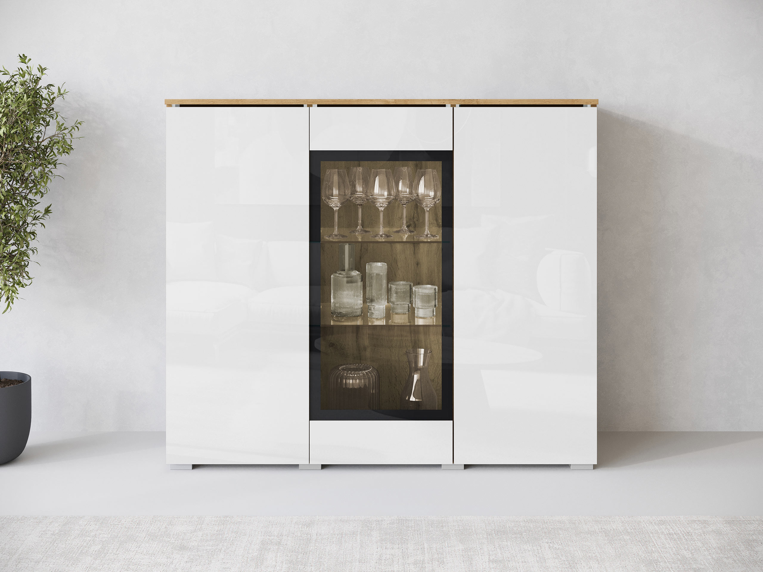Dressoir Mirfivo 103 (Wotan eik + Glanzend wit)