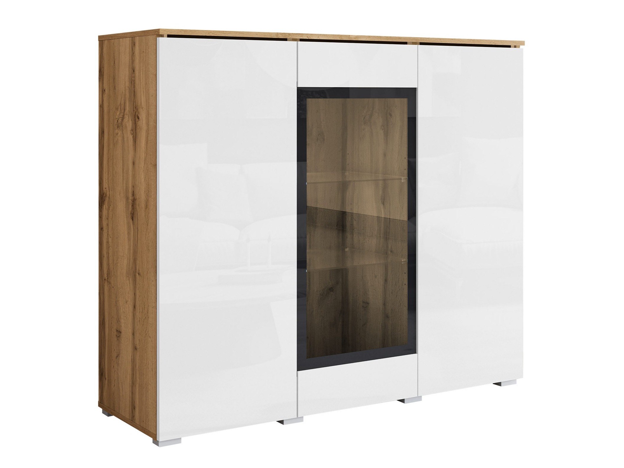 Dressoir Mirfivo 103 (Wotan eik + Glanzend wit)