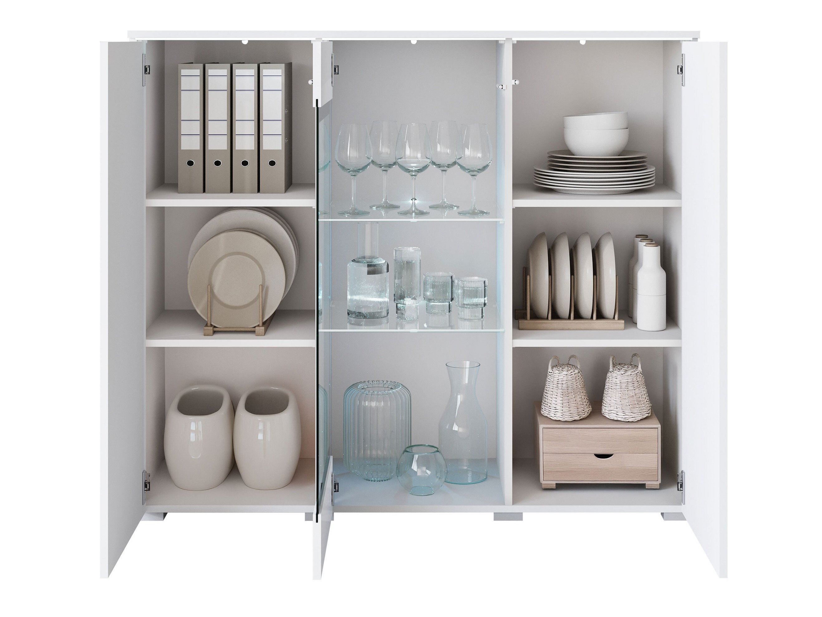 Dressoir Mirfivo 103 (Wotan eik + Glanzend wit)