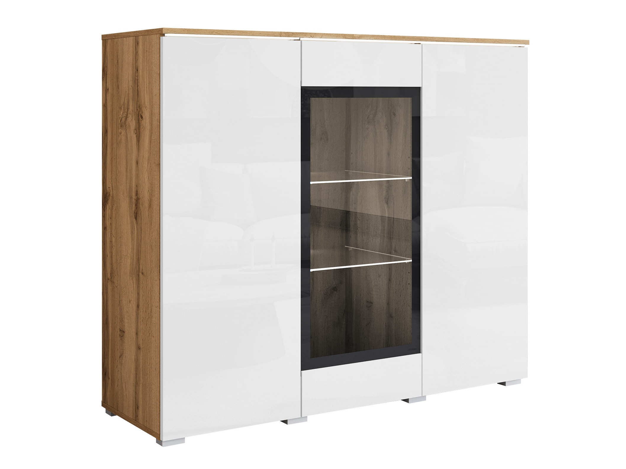 Dressoir Mirfivo 103 (Wotan eik + Glanzend wit)