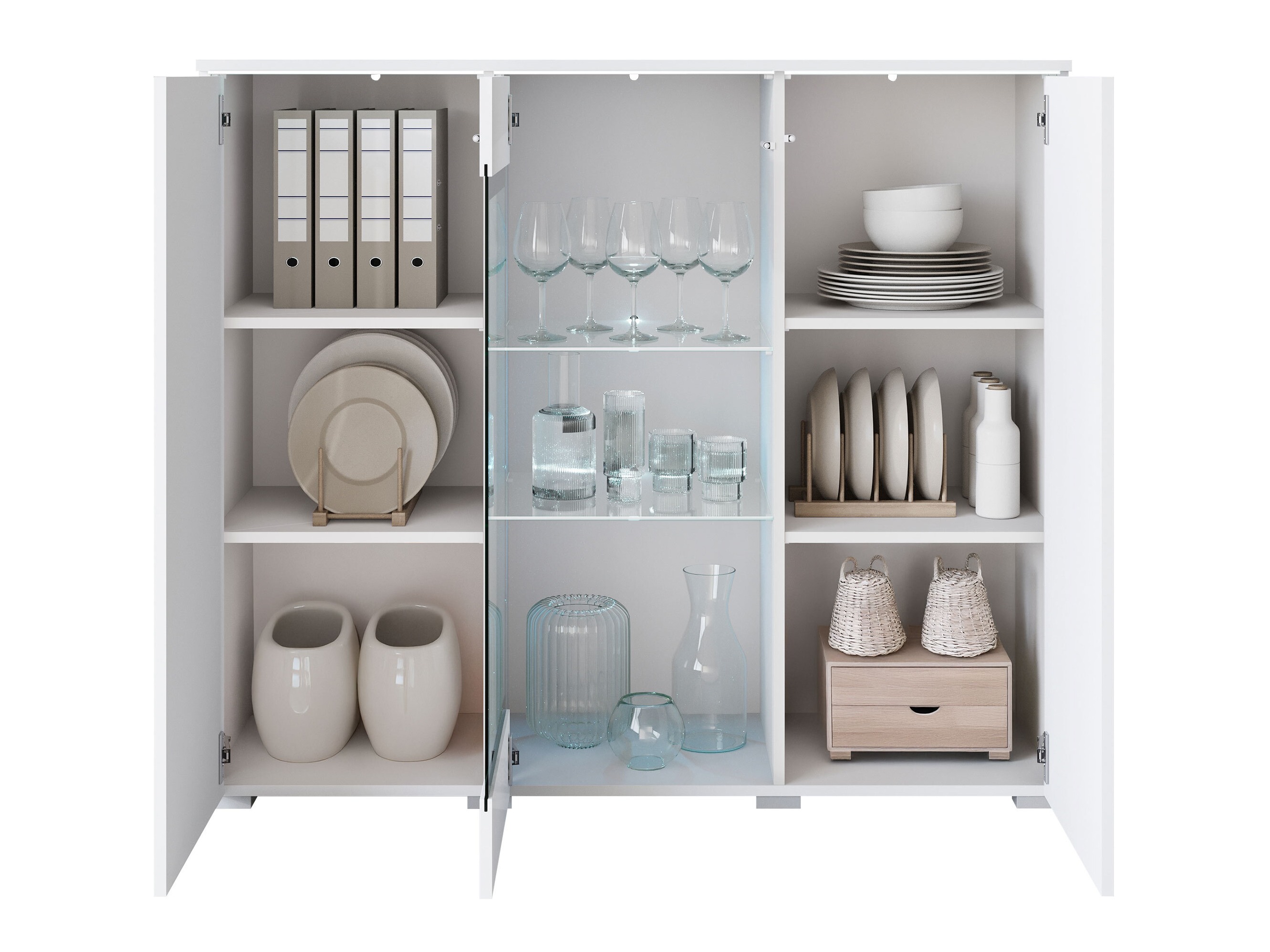 Dressoir Mirfivo 103 (Wotan eik + Glanzend wit)