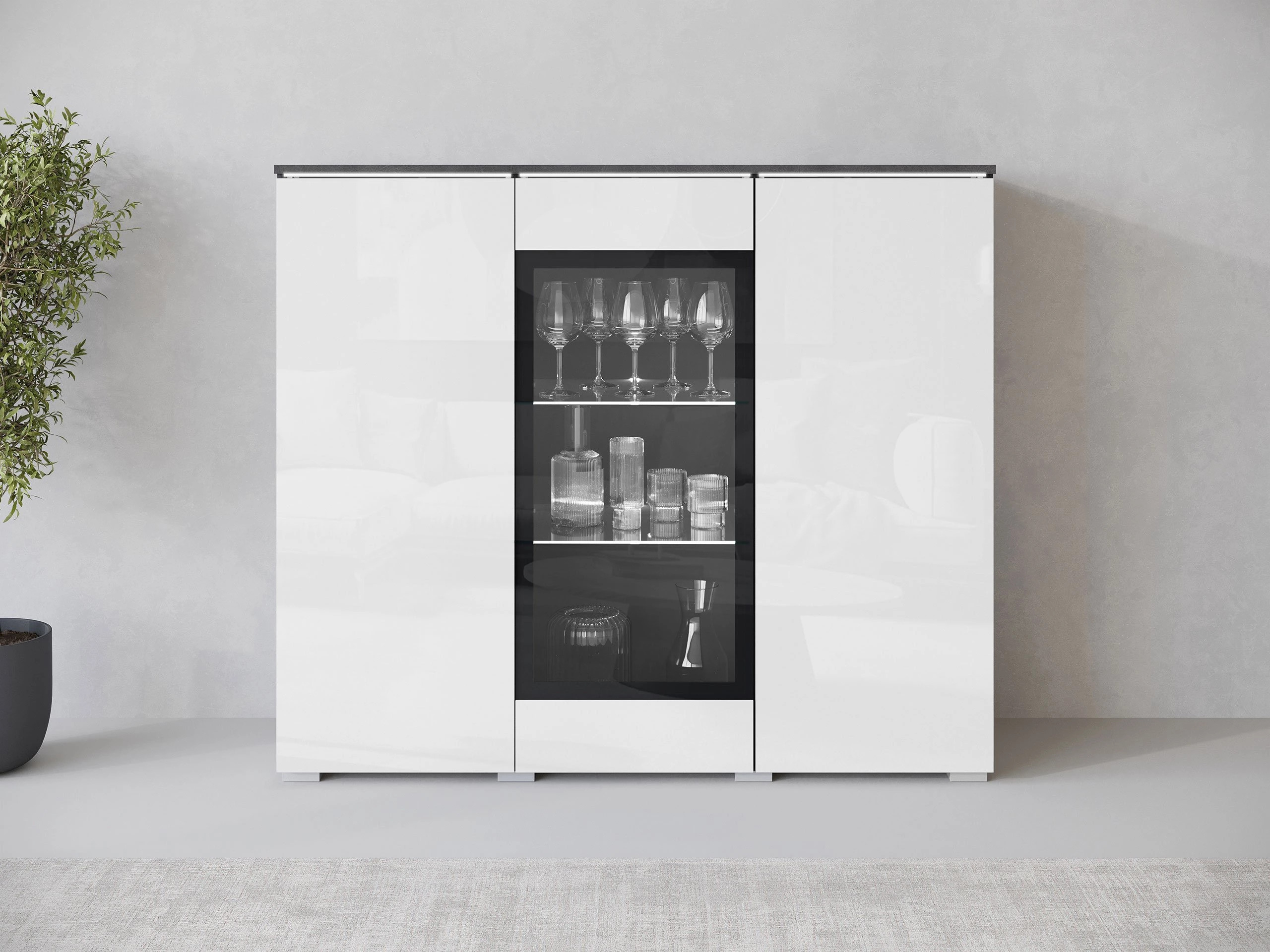 Dressoir Mirfivo 103 (Matera grijs + Glanzend wit)
