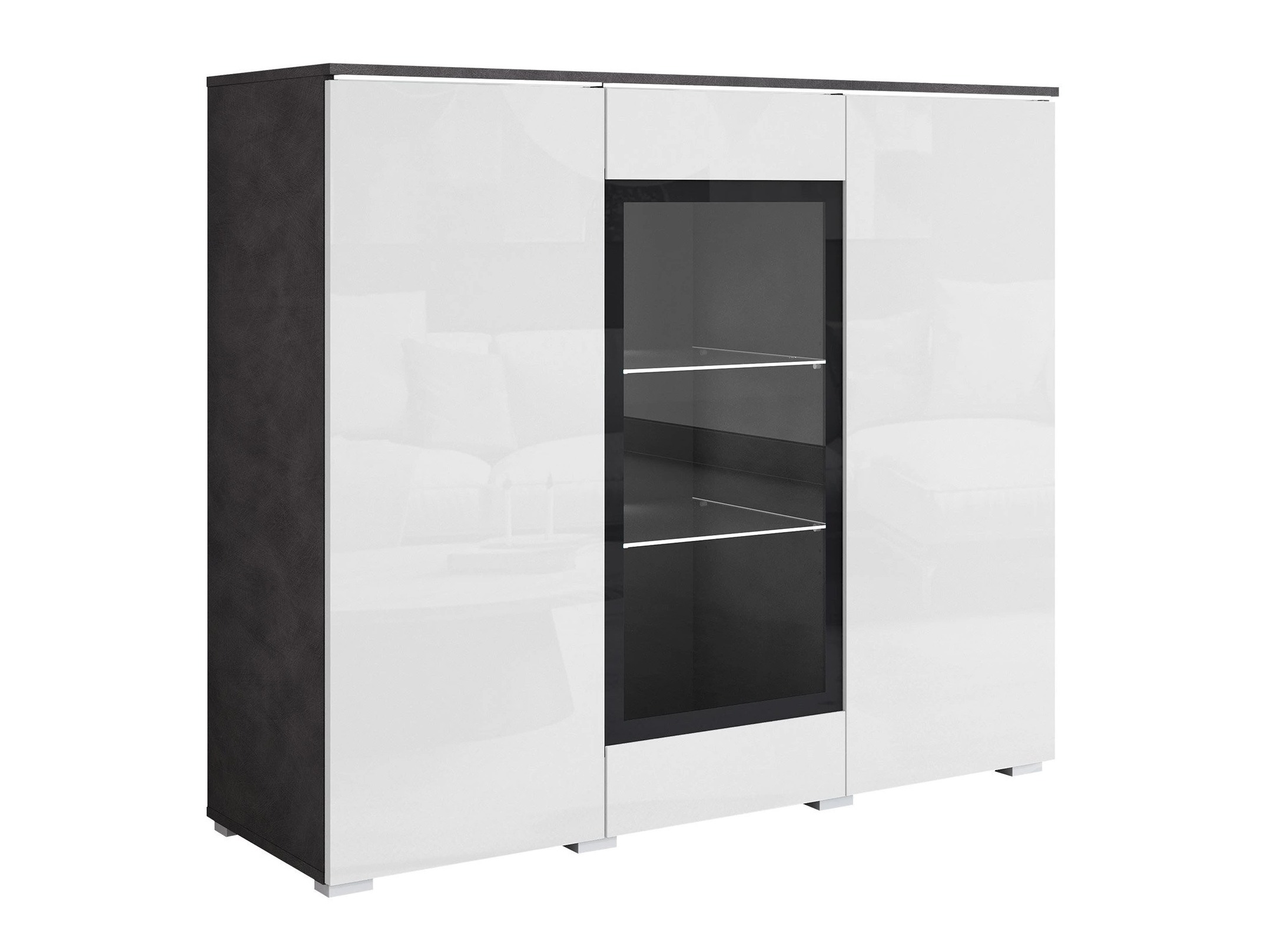Dressoir Mirfivo 103 (Matera grijs + Glanzend wit)