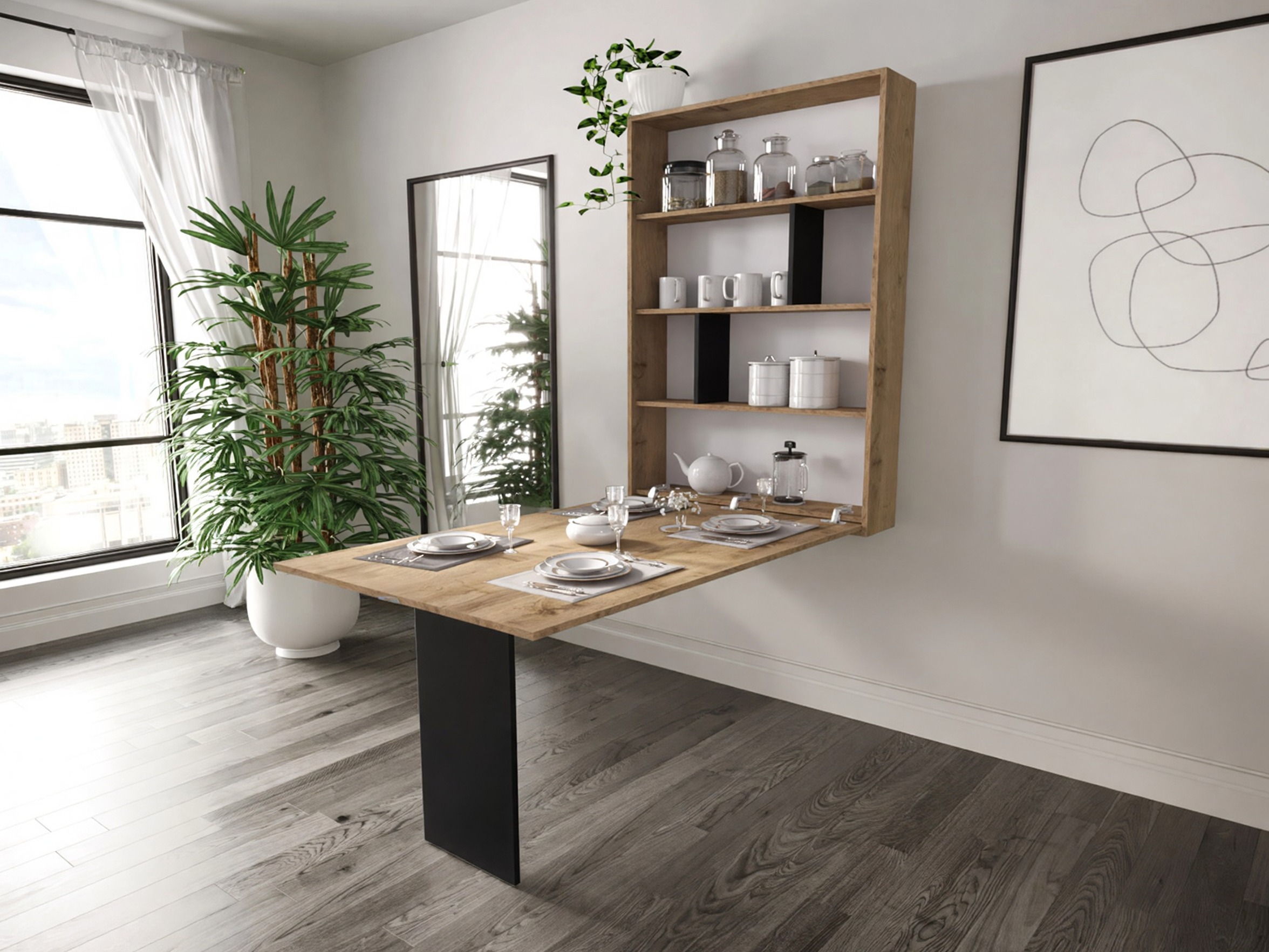 Inklapbare tafel Pinis III (Zwart + Wotan eik)
