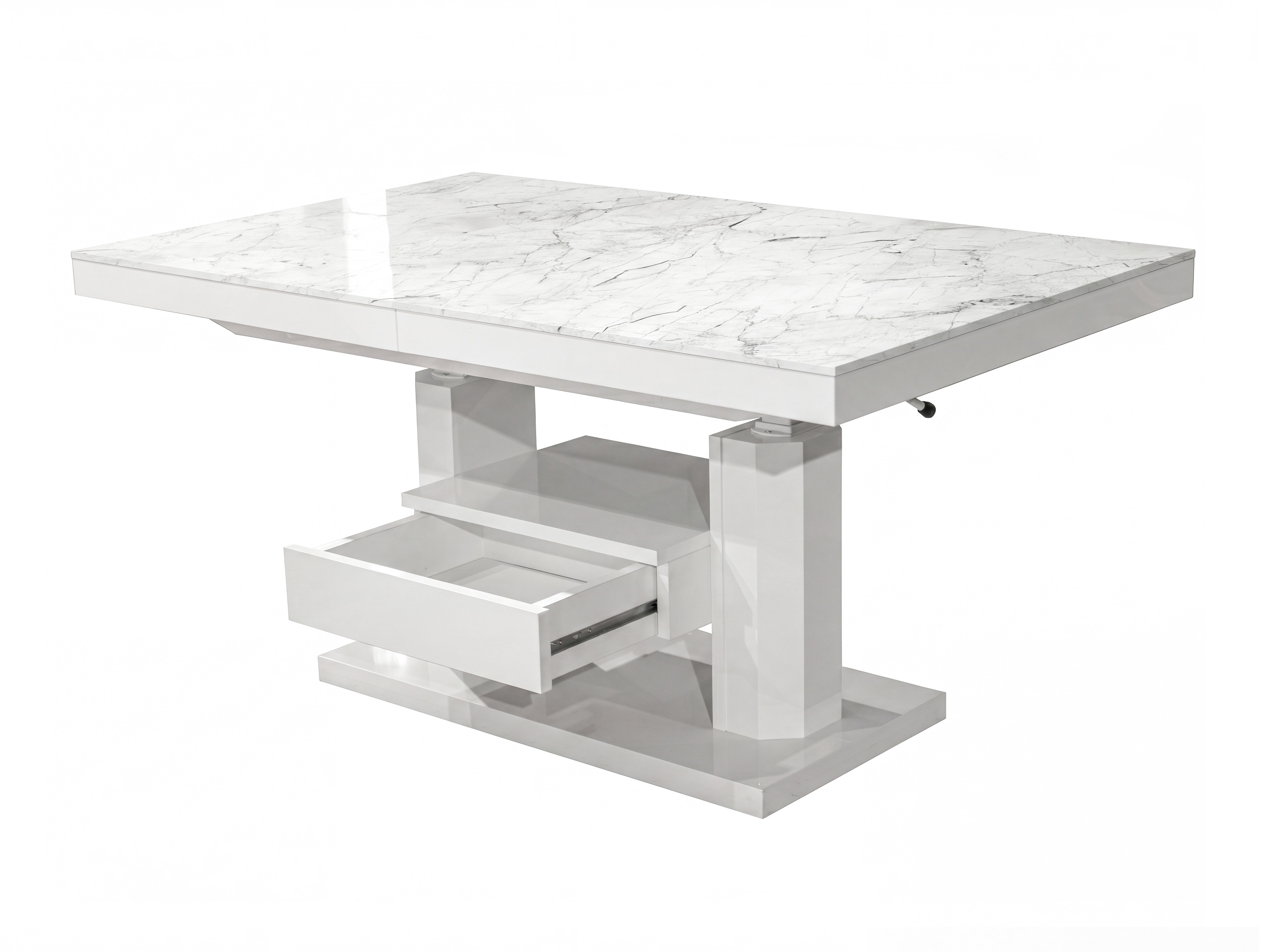 Transformeerbare salontafel Hoboken 100 (Wit marmer + Glanzend wit)