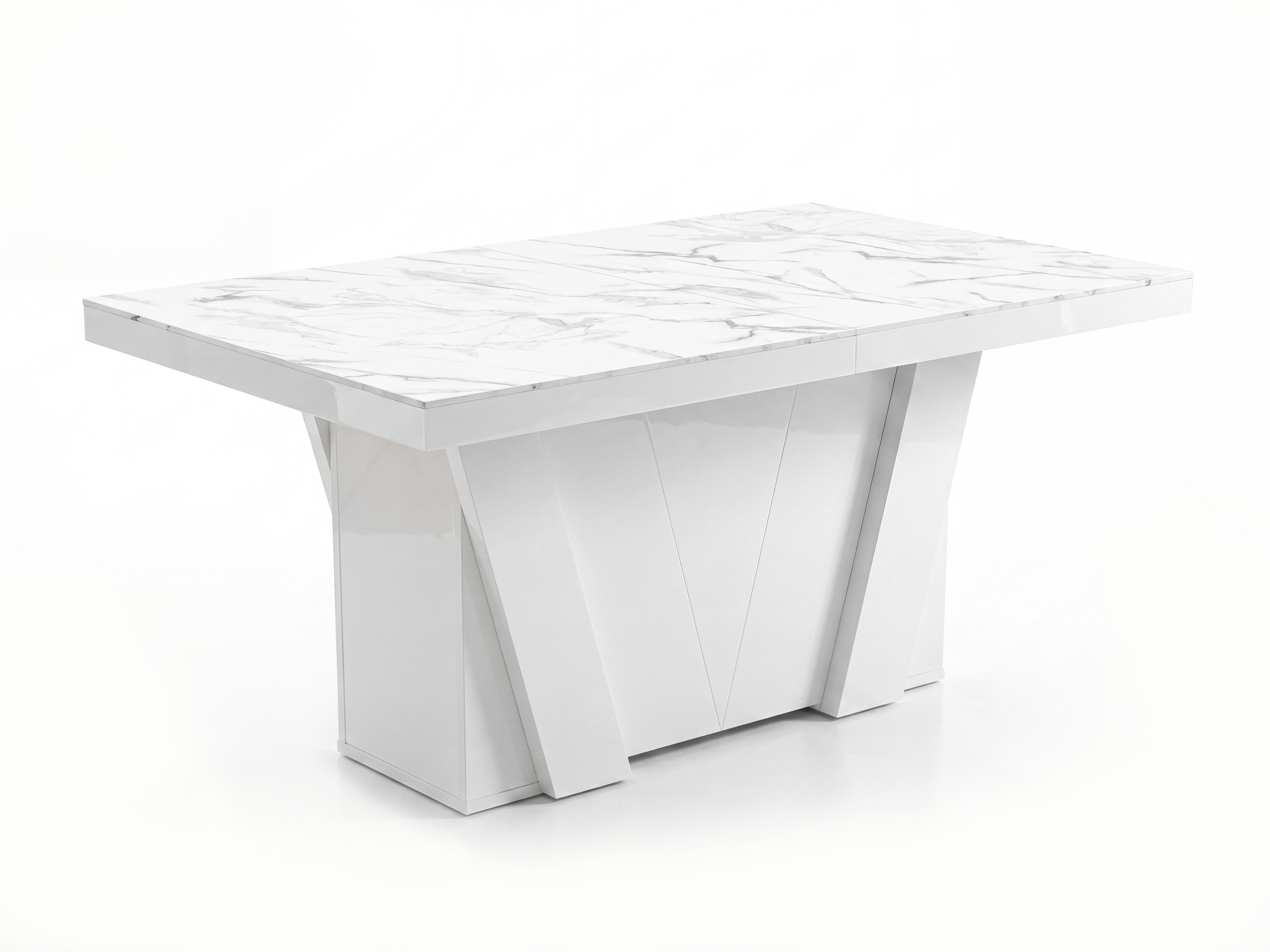 Tafel Hoboken 101 (Wit marmer + Glanzend wit)