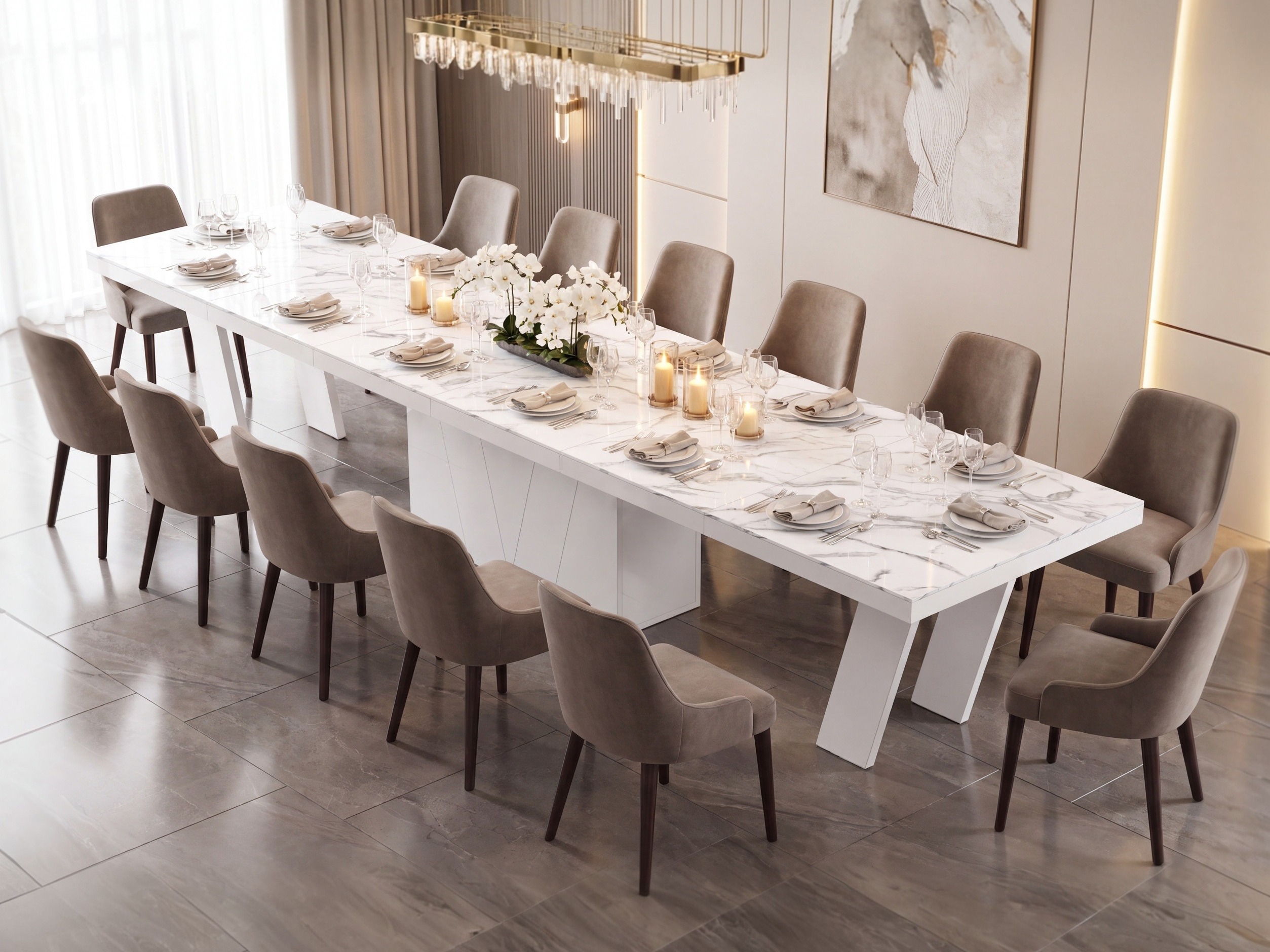 Tafel Hoboken 101 (Wit marmer + Glanzend wit)