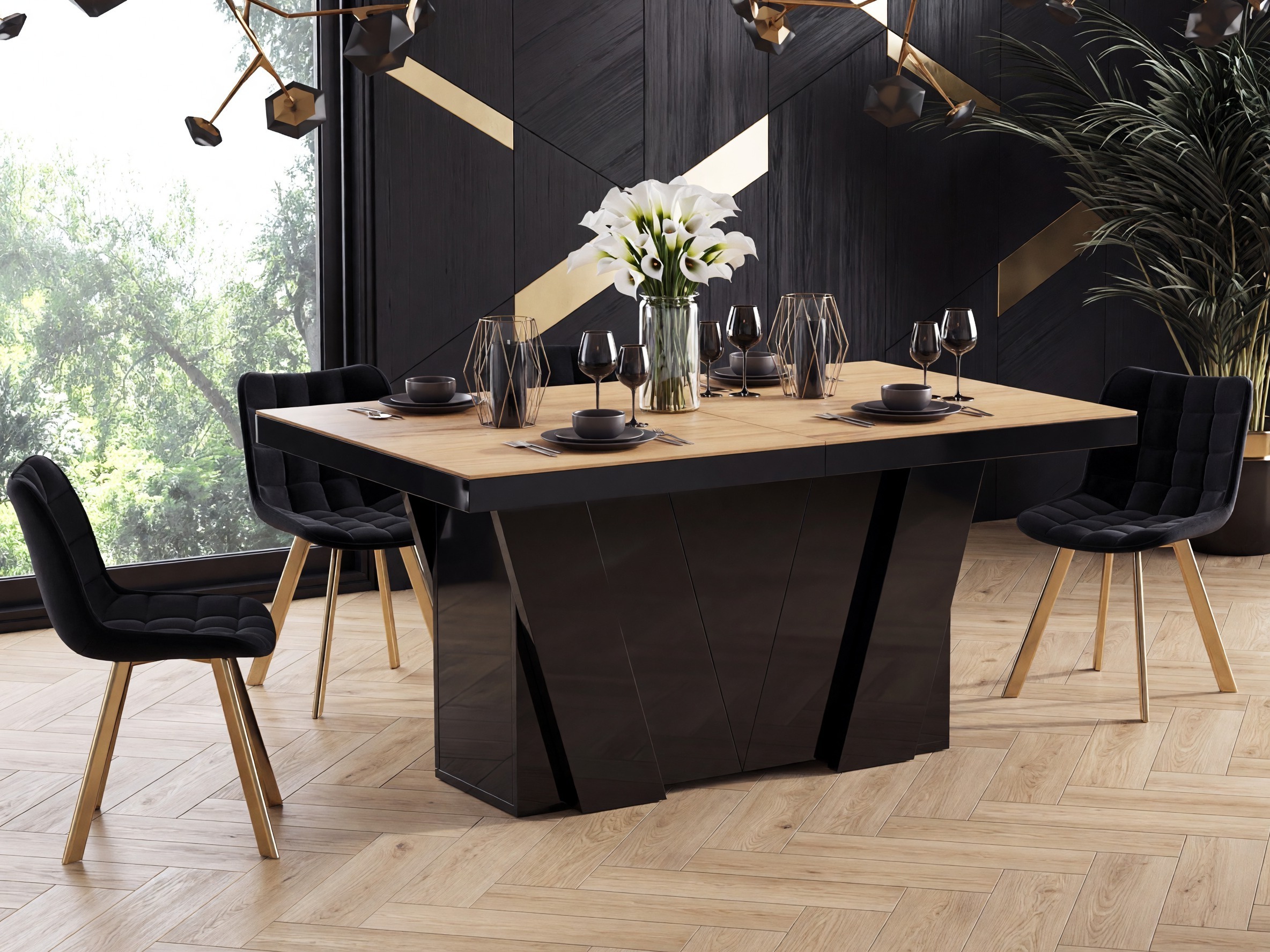 Tafel Hoboken 101 (Eiken + Glanzend zwart)