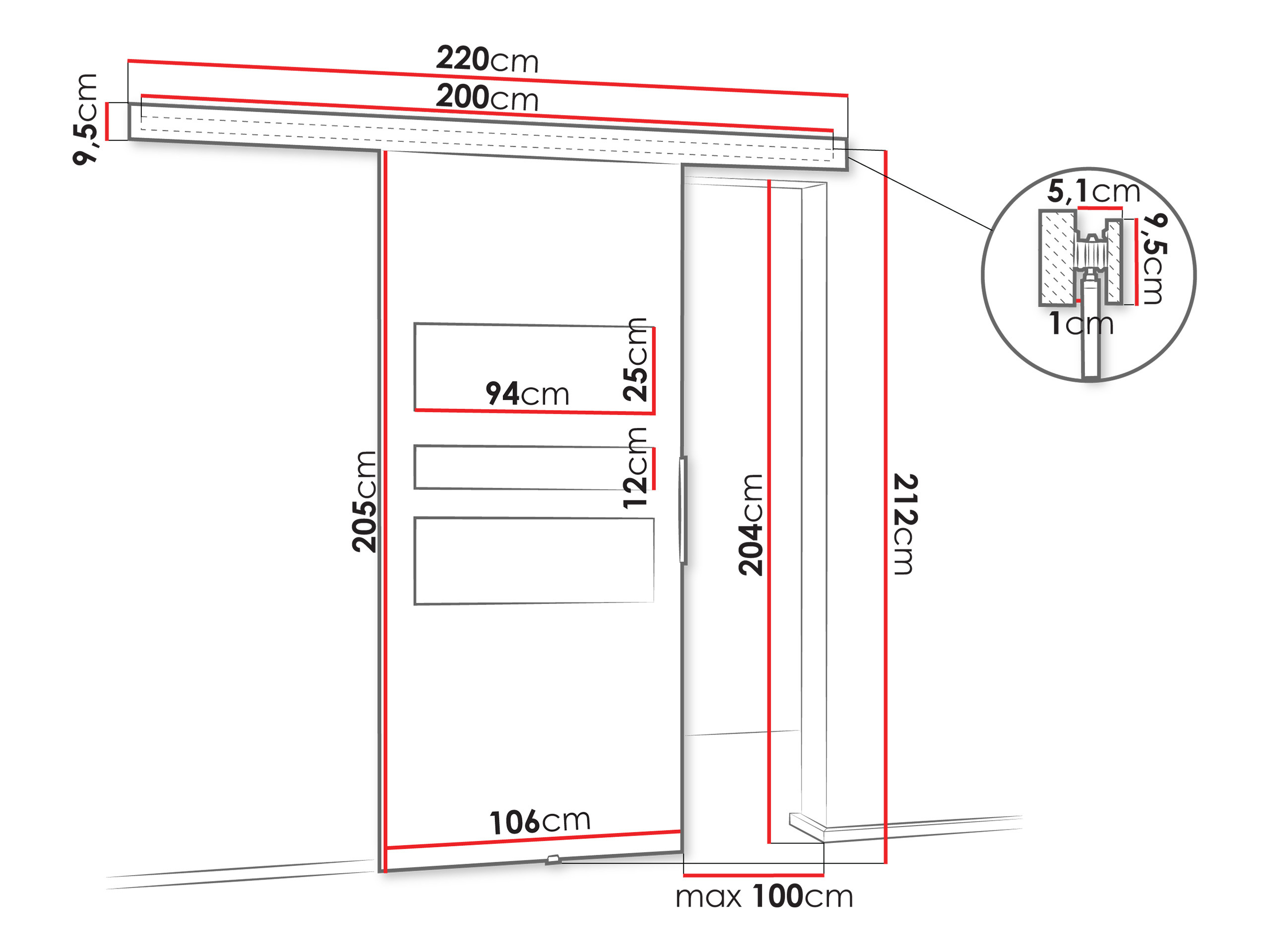 Schuifdeur Dover 140 (Sonoma eik + Zwart)