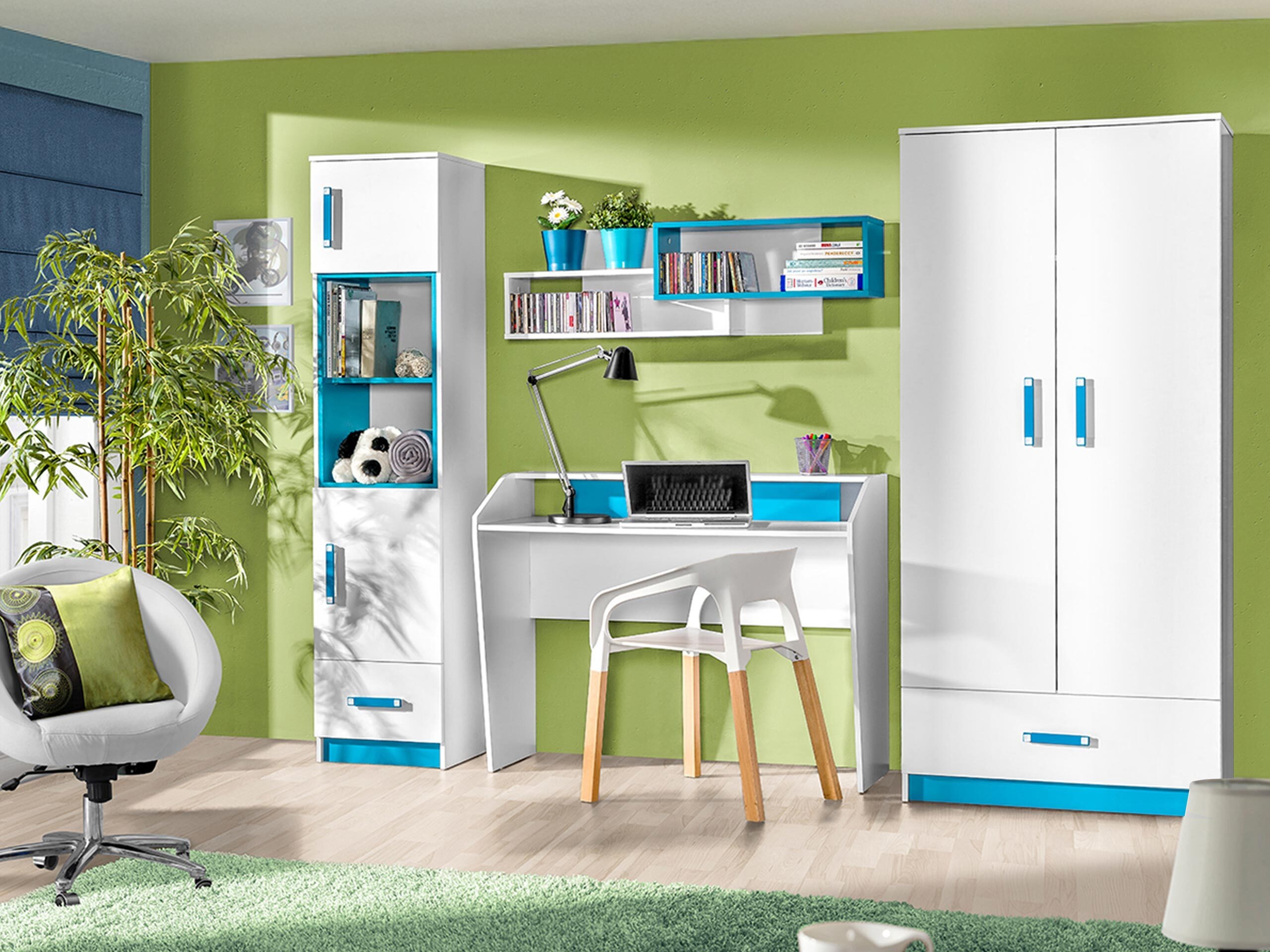 De reeks van de kinderkamer Sorviru 106 (Wit + Turquoise)