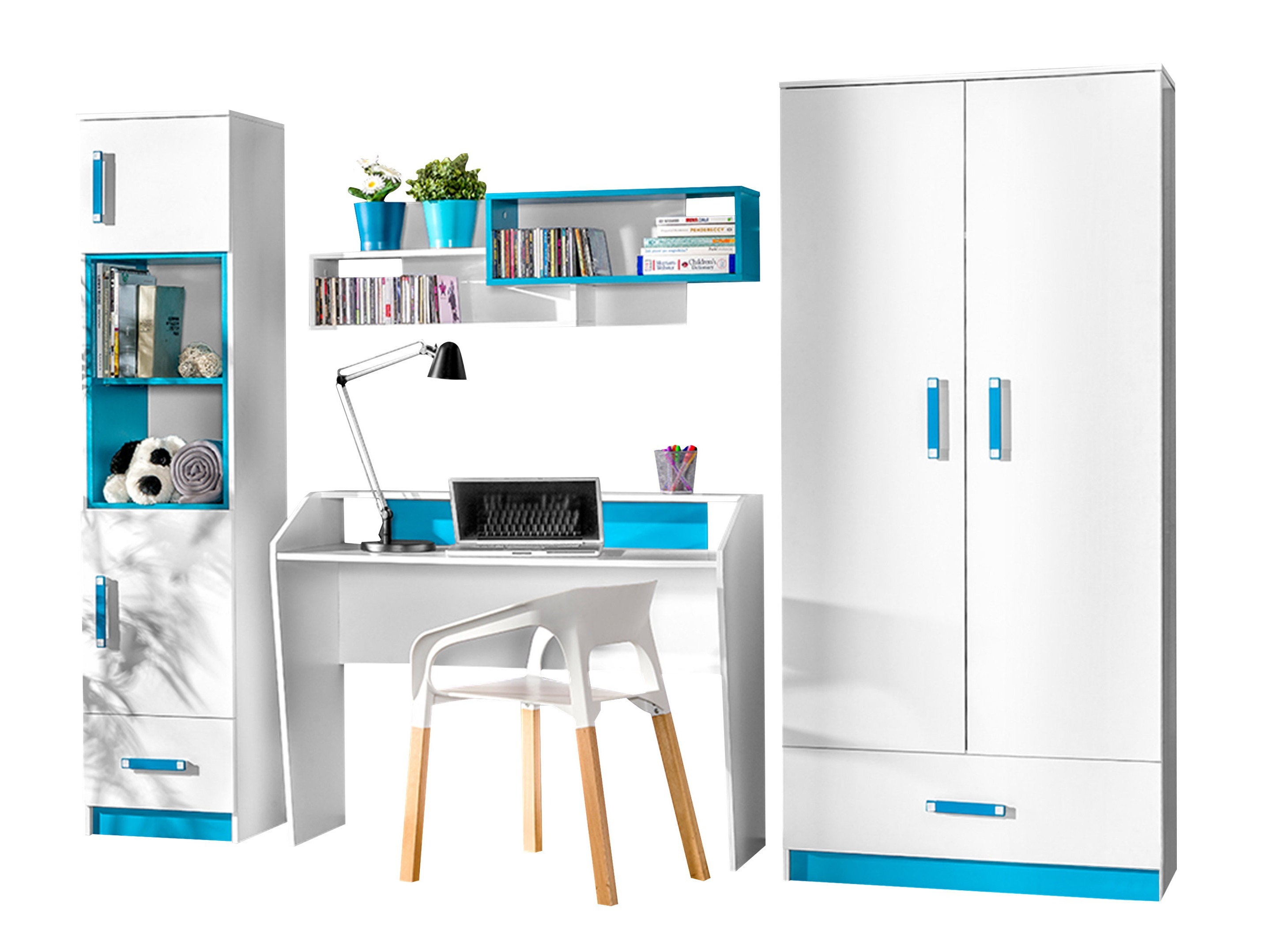 De reeks van de kinderkamer Sorviru 106 (Wit + Turquoise)