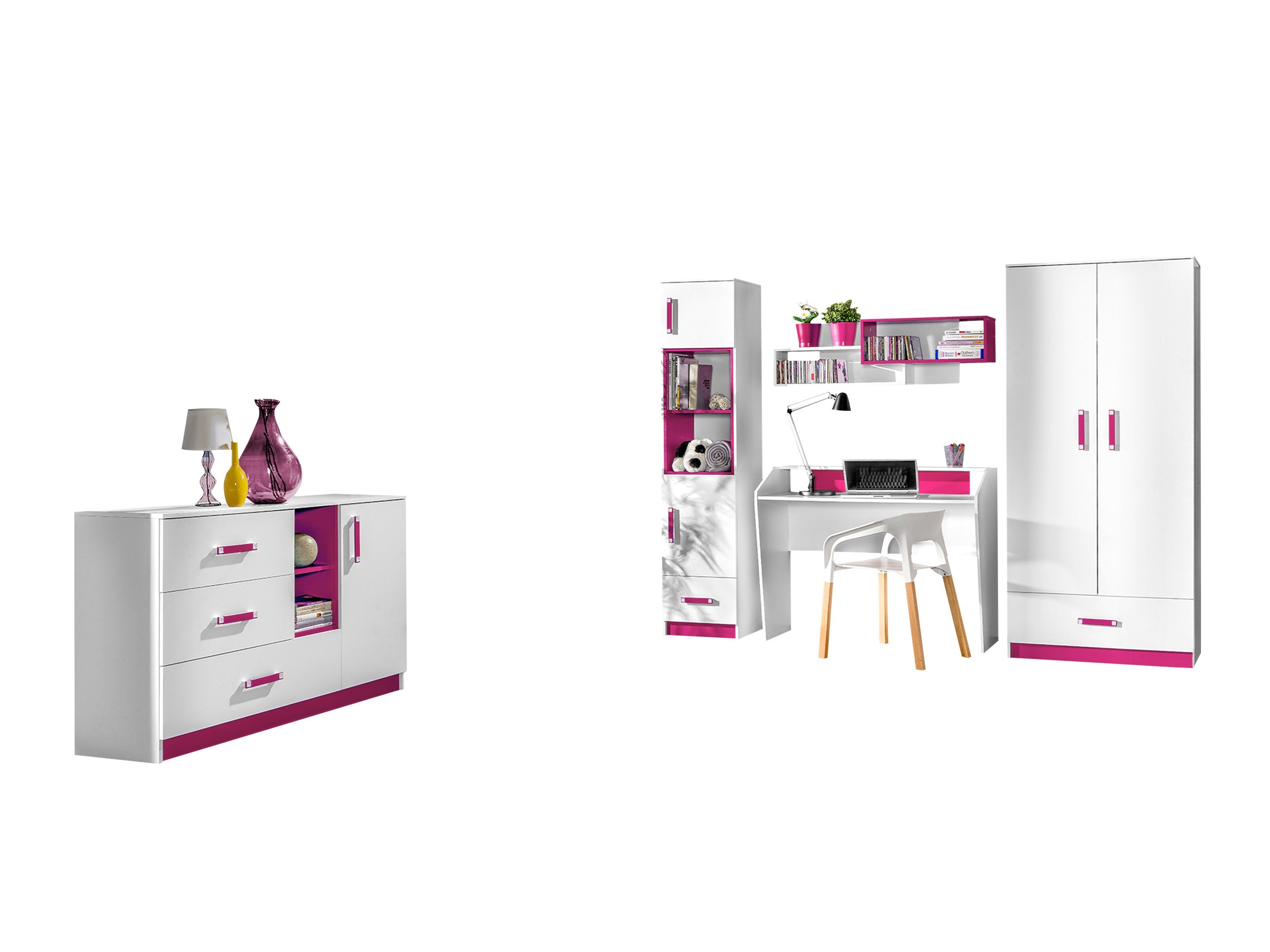 De reeks van de kinderkamer Sorviru 107 (Wit + Roze)