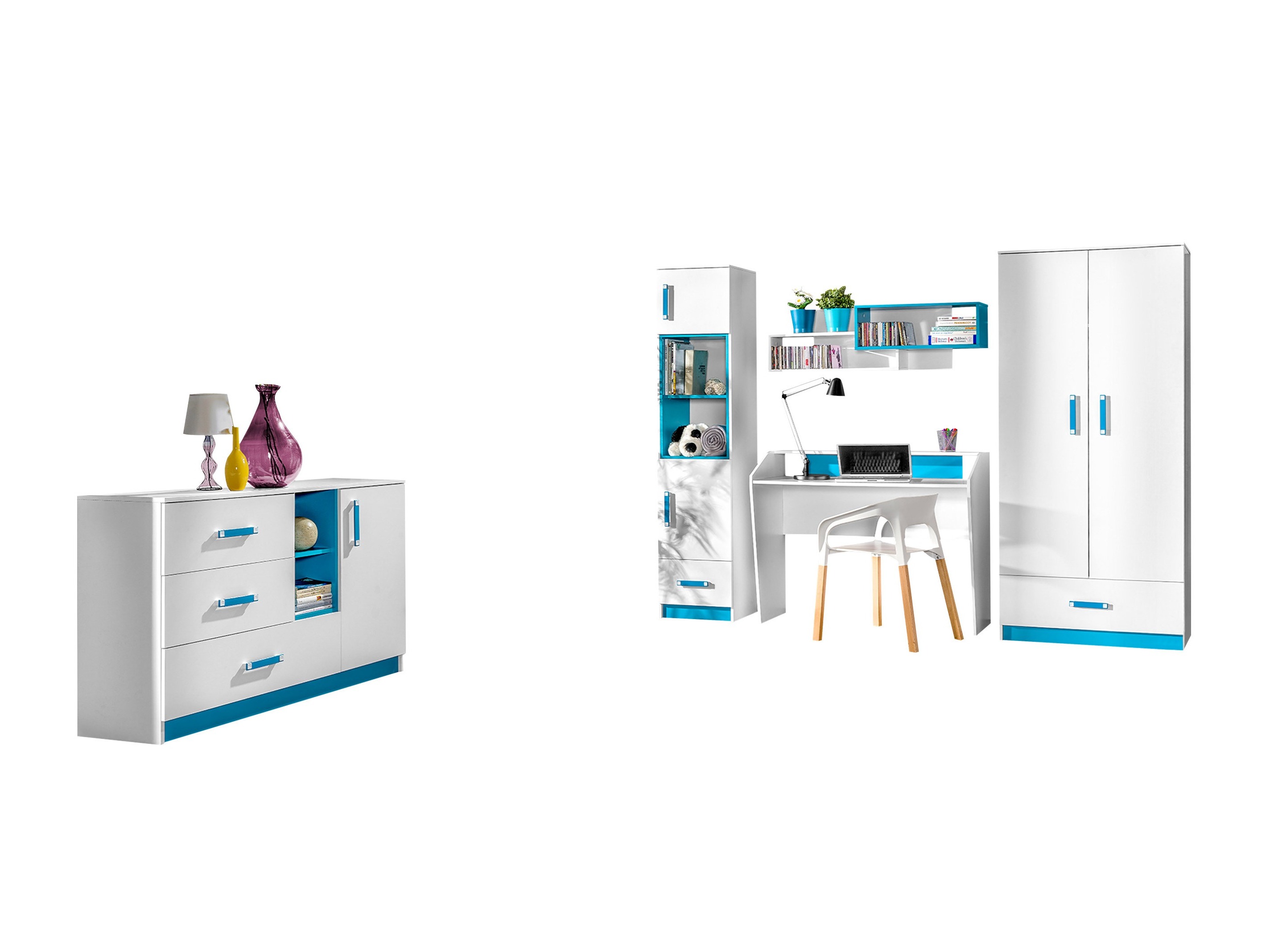 De reeks van de kinderkamer Sorviru 107 (Wit + Turquoise)