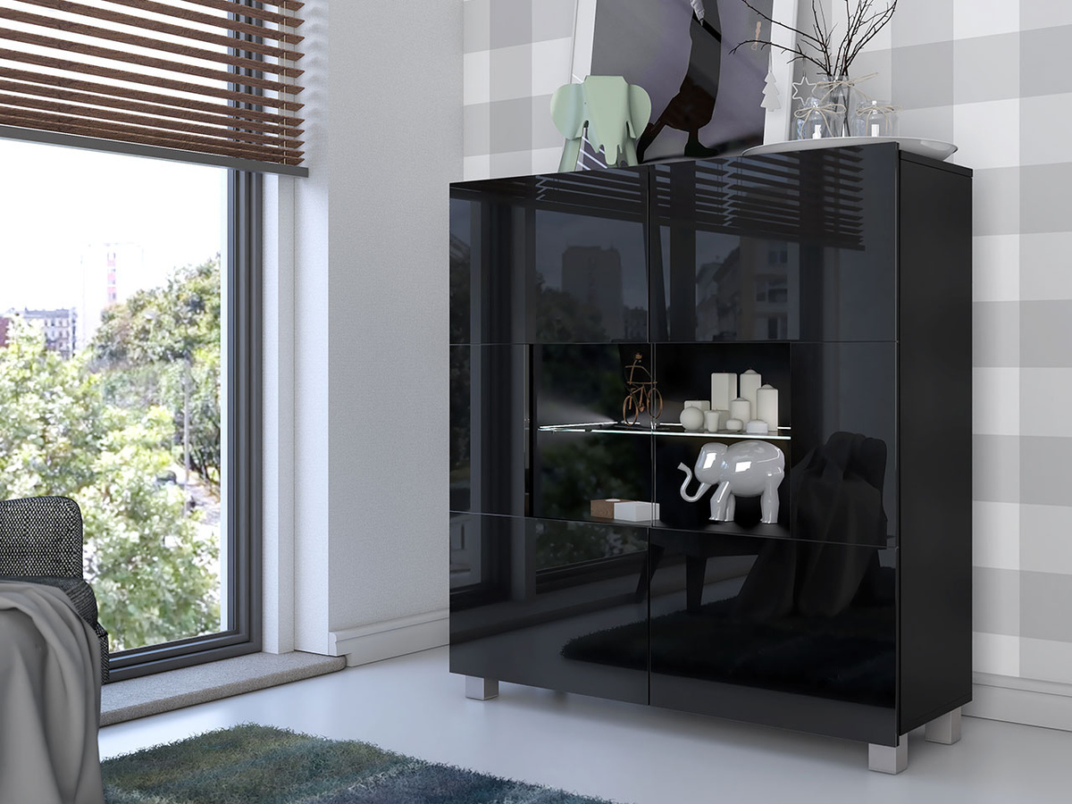 Dressoir Tivdalu 100 (Zwart + Glanzend zwart)