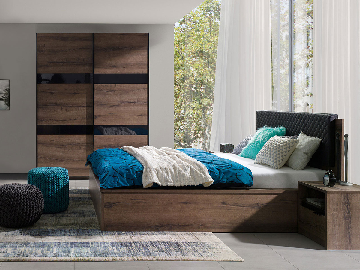 Slaapkamer set Fivelbo 119 (Klooster eik + Glanzend zwart)