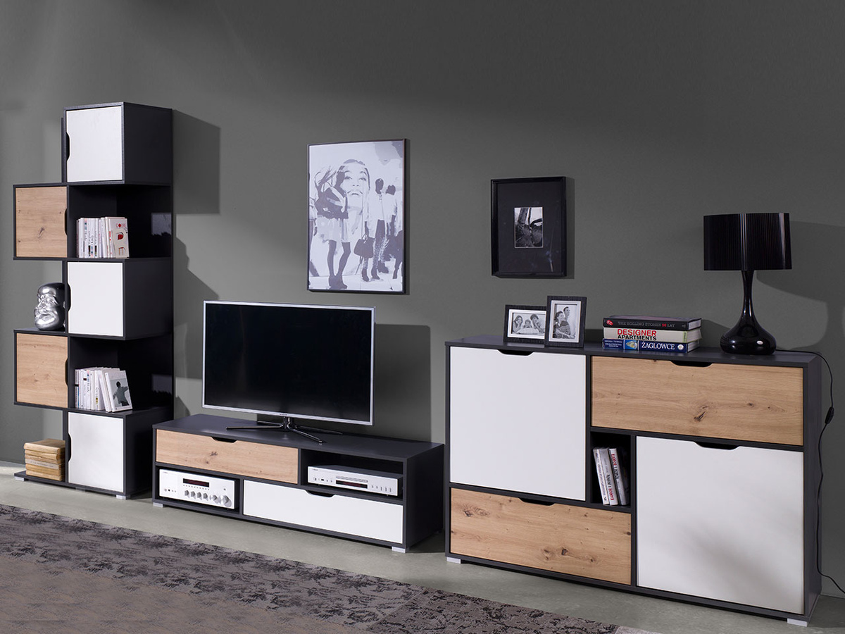 TV-meubel Providence 137 (Grafiet + Artisan eiken + Wit)
