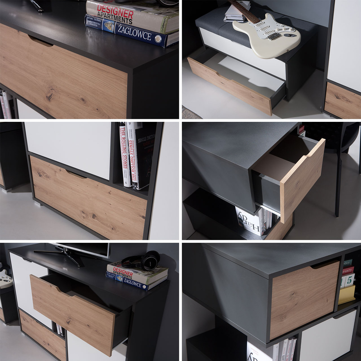 Meubelset Providence H115 (Grafiet + Artisan eiken + Wit)