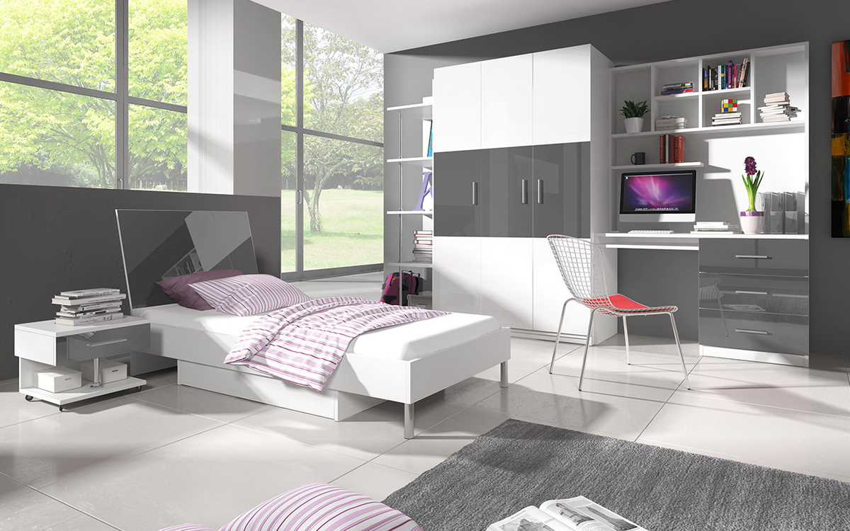Bed Salmere 102 (Wit + Grijs met glans)