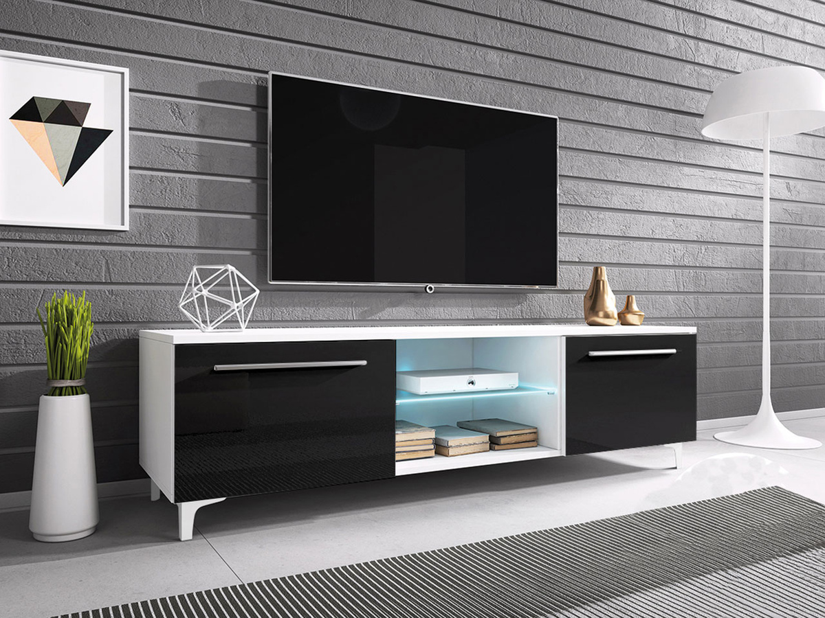 TV-meubel Uva V (Wit + Glanzend zwart)